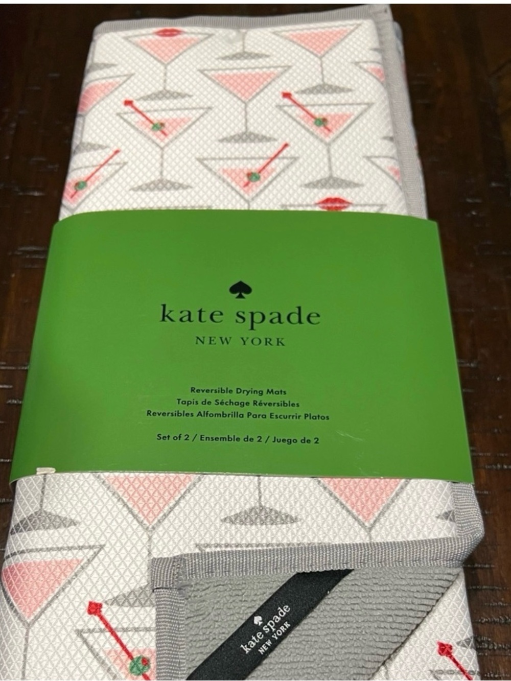Kate Spade New York Martini Glass Reversible Drying Mats Set of 2